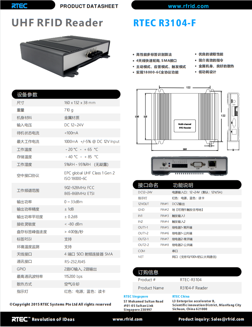 R3104-F 4通道读写器